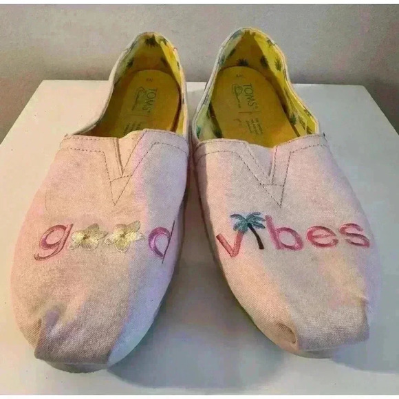 Toms Women's Alpargata Canvas Good Vibes Embroidered Light Pink Flats Size 6M - Picture 3 of 8